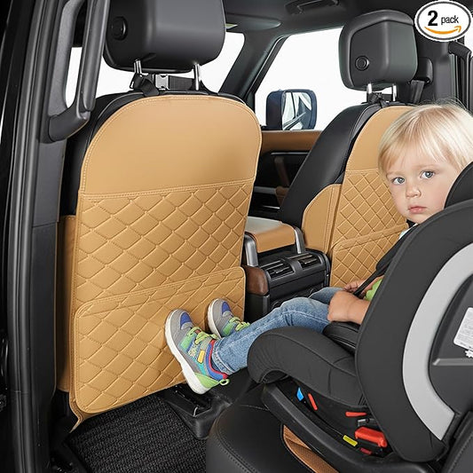 Seat Back Protector + Large Capacity Pocket Storage Organizer,Preventing the Impact of Children Stepping on the Seat Backrest (Brown)