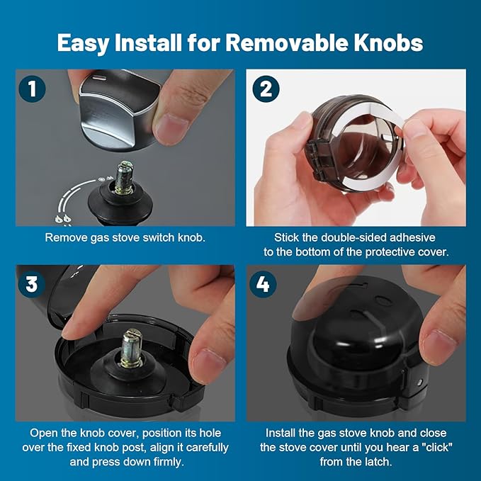 Oven Knob Covers for Child Safety 5 Pack, Black Stove Knob Safety Covers & Gas Stove Locks, Heat-Resistant Adhesive, Double-Key Baby Proof Covers for Gas/Electric Burners,Childproof Protector for Kids