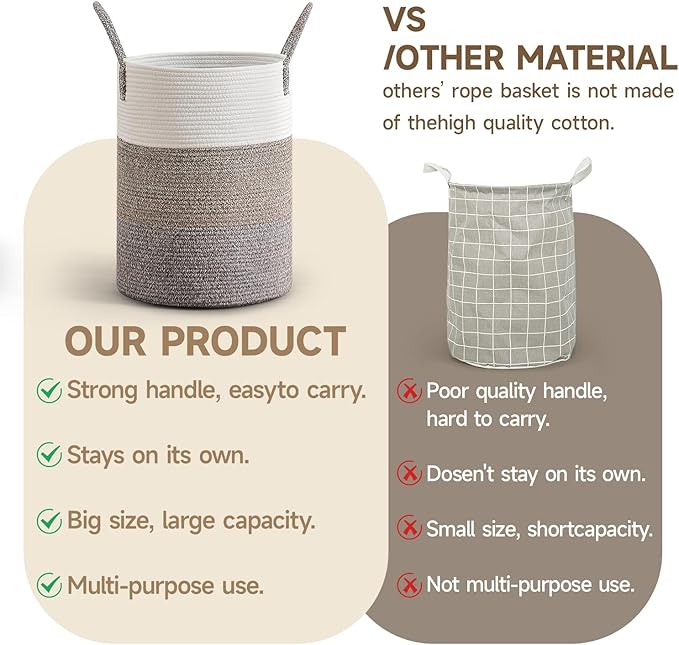 CLHMILY&Z 60L Laundry Basket Round Storage Rope Basket - 15x20.5 Inches - Laundry Hamper in Bedreoom and Mutil Storage Bin for Blankets, Toys, and Nursery Essentials