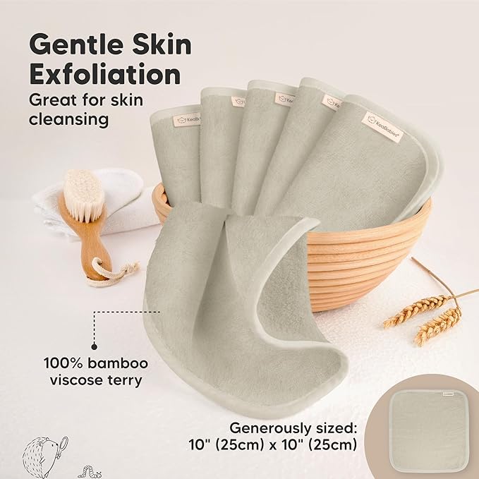6-Pack Soft Baby Washcloths, Viscose from Bamboo - Kids, Newborn Bath Towels, Infant Shower, Toddler Reusable Face Towel, Gentle on Skin, Face Wash Cloths for Babies, 10x10 (Stone)