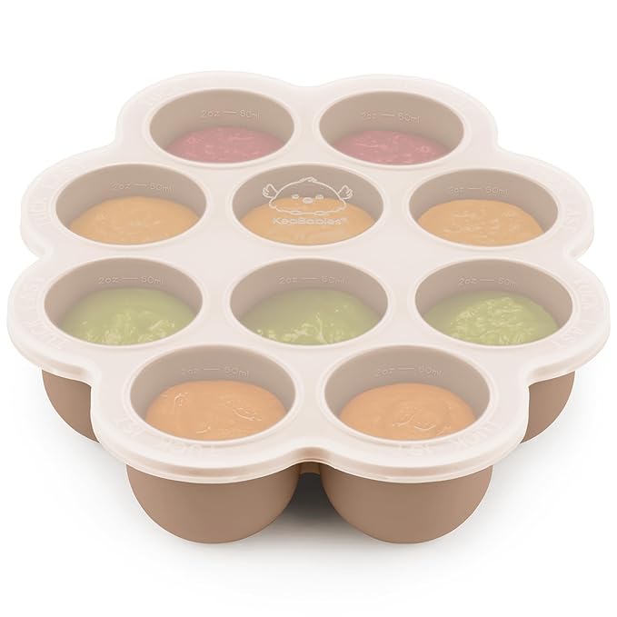 KeaBabies Silicone Food Freezer Trays with Lid, 2oz x 10 Pods Baby Food Storage Containers, Easy Puree Meal Prep, Breast Milk Silicone Freezer Molds, Dishwasher, Microwave Safe,BPA-Free(Chai Latte)