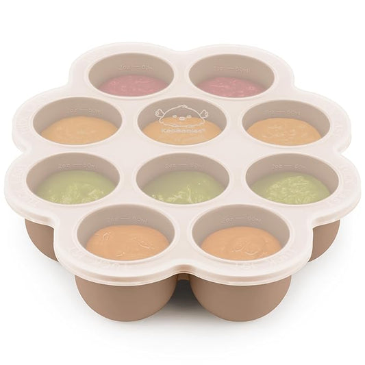 KeaBabies Silicone Food Freezer Trays with Lid, 2oz x 10 Pods Baby Food Storage Containers, Easy Puree Meal Prep, Breast Milk Silicone Freezer Molds, Dishwasher, Microwave Safe,BPA-Free(Chai Latte)