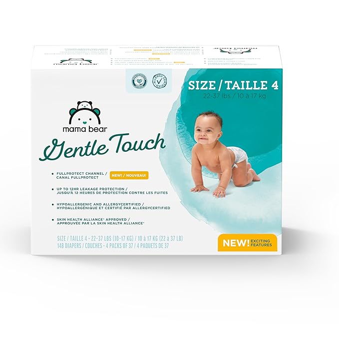 Amazon Brand - Mama Bear Gentle Touch Diapers, Size 4, 148 Count (4 packs of 37)