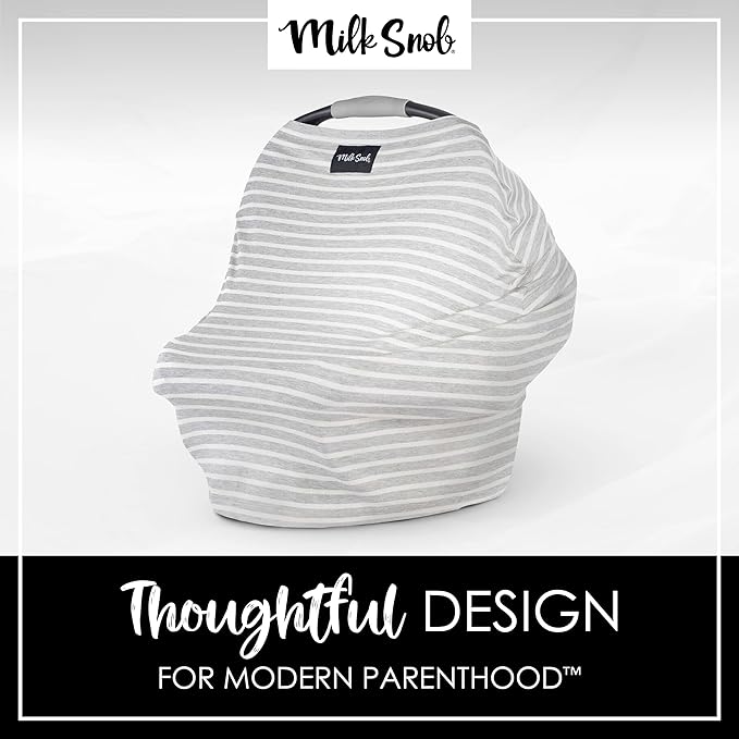 Milk Snob Original 5-in-1 Cover - Added Privacy for Breastfeeding, Baby Car Seat, Carrier, Stroller, High Chair, Shopping Cart, Lounger Canopy - Newborn Essentials, Nursing Top, Heather Gray Stripe
