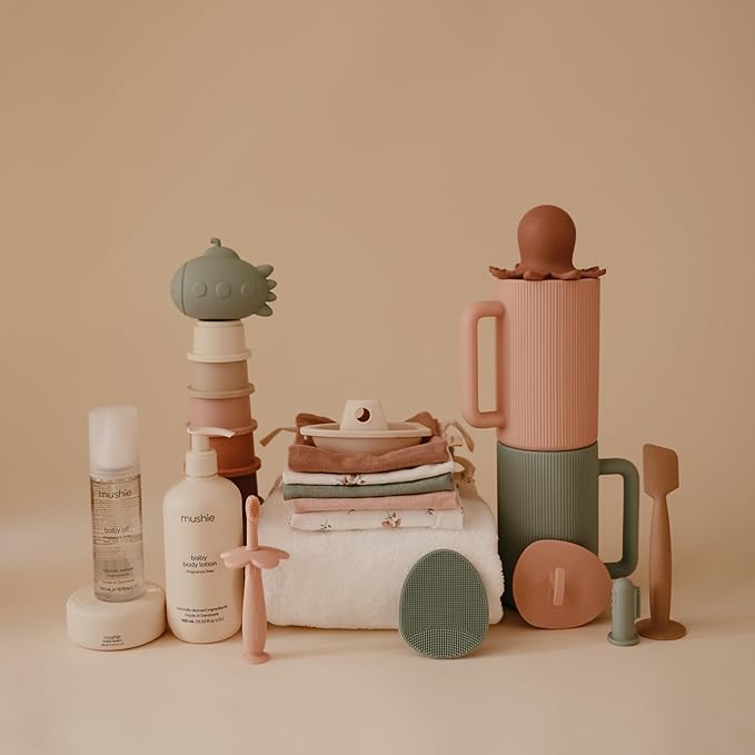 mushie Muslin Organic Cotton Washcloths 5-Pack (Retro Flowers Combo) | Soft Wipes for Baby Cleanups and Bathing