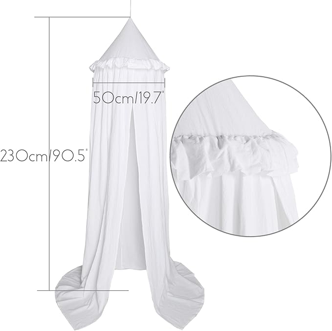 MAMERIA Kids Bed Canopy with Frills Cotton Hanging Tent Curtain Net for Reading Nook Hideaway Bedding Play Room Decor (White)