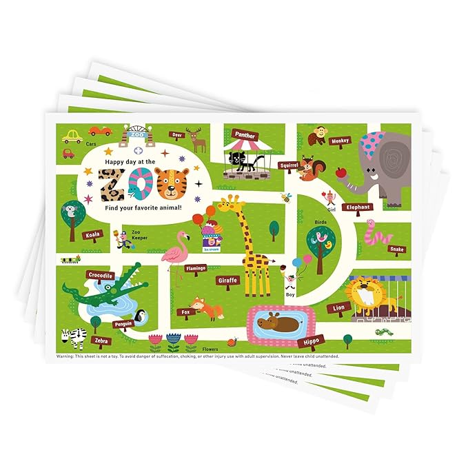 Babebay Disposable Stick-on Placemats 40 Pack for Baby & Kids & Toddler, Sticky Placemats Restaurant Table Mats 12" x 18" (Happy Zoo)