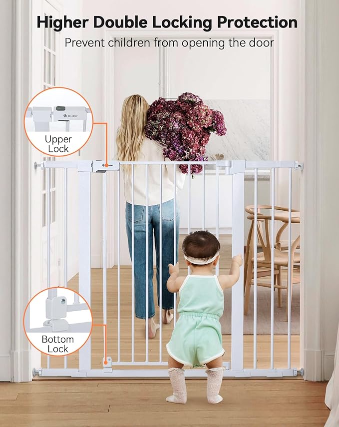 COMOMY 36" Extra Tall Baby Gate for Stairs Doorways, Fits Openings 29.5" to 40.6" Wide, Auto Close Sturdy Safety Dog Gate for House, Pressure Mounted Easy Walk Through Pet Gate with Door, White