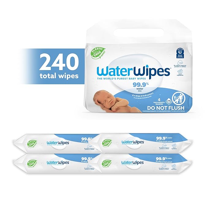 WaterWipes Sensitive+ Newborn & Baby Wipes, 3-In-1 Cleans, Cares, Protects, 99.9% Water, Unscented & Hypoallergenic, 240 Count (4 Packs)