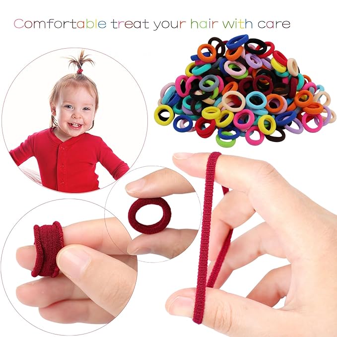 WillingTee Baby Hair Ties,300PCS Nylon Toddler Hair Ties for Girls, Kids Seamless Hair Bands, Girls Elastic Ponytail Holders,Multicolor