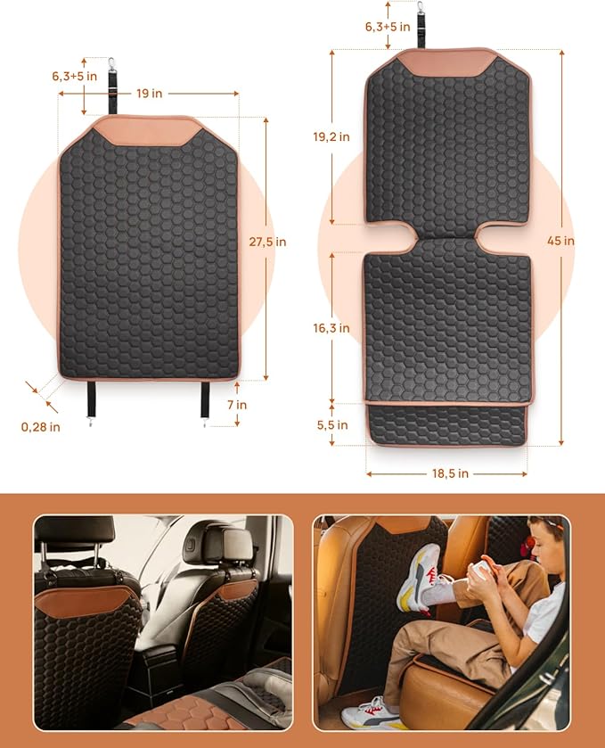 Owleys Set Car Seat Protector & Seat Back Protector Hexy One - Kick Mat Back Seat Protector Hexy - Waterproof & Non-Slip Car Seat Protector