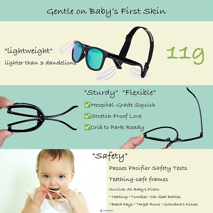 COCOSAND Flexible Polarized Baby Sunglasses with Strap UV Protection for Toddler Infant Girl Boy Age 0-24 Months