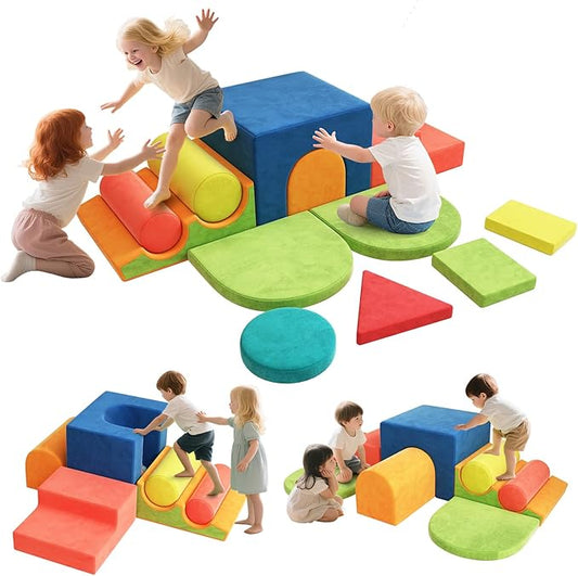 12-Piece Foam Climbing Blocks for Toddlers, Indoor Baby Climbing Gym Soft Play Set, Macaron Color Climbing Toys for 1 Year Old, Montessori Crawl & Climb Activity Foam Play Equipment