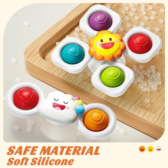 SpringFlower Baby Toys 0-6-12-18 Months,Suction Cup Spinner Toys,Baby Bath Toys for Boy&Girl, Sensory Toys &Travel Table Toy for Toddlers, Birthday Gifts for 1 2 3 Year Old Toddler