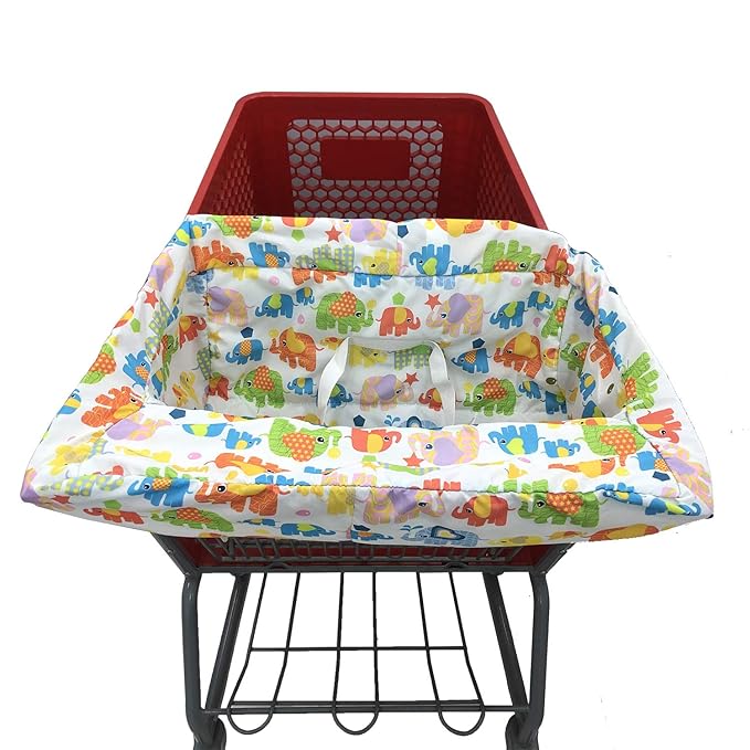 Portable Shopping Cart Cover, High Chair and Grocery Cart Covers for Babies, Kids, Infants & Toddlers, Attached Carry Bag (Simple Elephant)