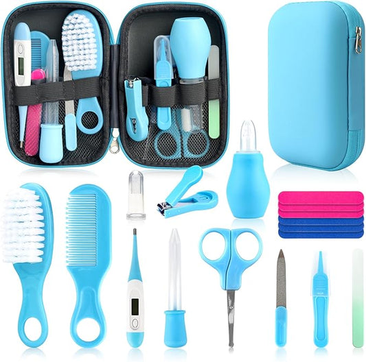 Baby Healthcare and Grooming Kit, Baby Safety Care Set, Baby Electric Nail Trimmer Set Newborn Nursery Health Care Set for Newborn Infant Toddlers Baby Boys Girls Kids (Blue-18 Kits)