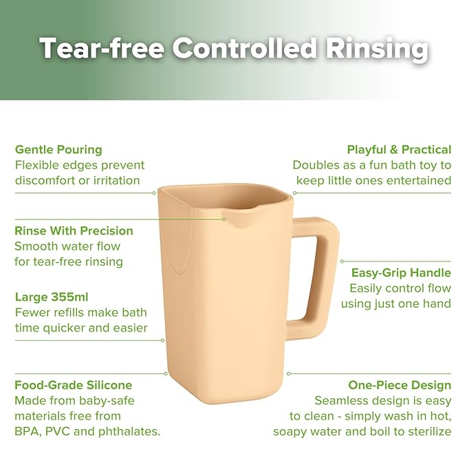 haakaa Gentle Pour Bath Rinse Cup | Food Grade Silicone Shampoo & Body Washing Rinser Cup for Kids with Easy Grip Handle - Coral