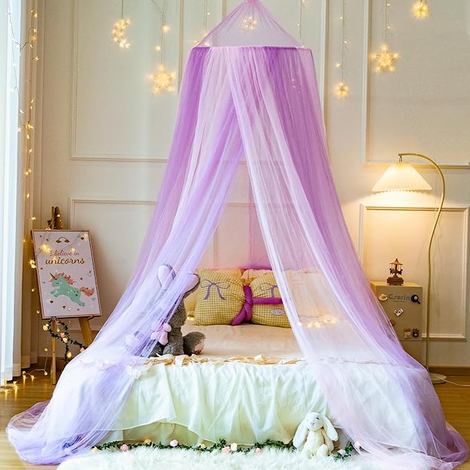 Pink Purple Bed Canopy for Girls,Princess Hanging Netting for Kids Bed Room Decor Mosquito Net for Baby Crib, Twin to King Size Bed