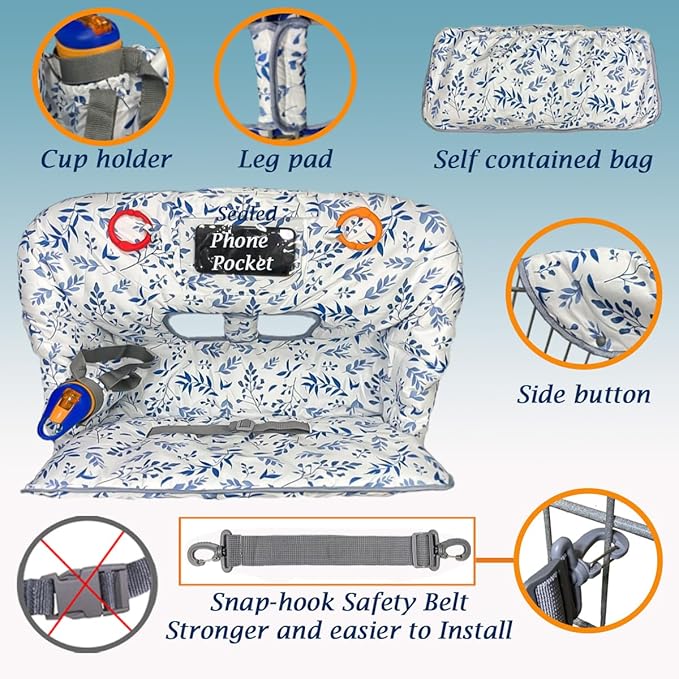 Shopping Cart Cover for Baby Grocery Cart Cover for Baby boy and Baby Girl, High Chair Cover for Baby and Toddler, Baby Registry Gift - Waterproof - Extra Large - Cotton - Double Sided (deep Blue)