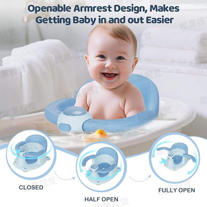 Baby Bath Seat for Babies 6 Months & up, Soft Cushions, Non-Slip Baby Bath Seat, Safe & Comfortable Baby Bath Support, for Bathtub/Living Room/Shower Room (Blue)