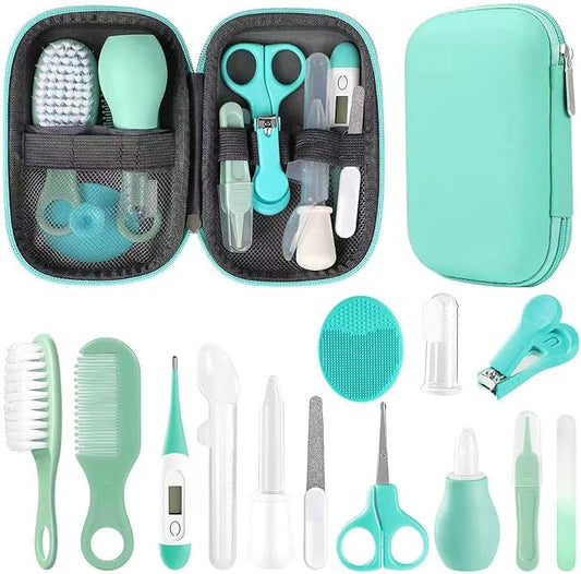 Baby Grooming Kit, Infant Safety Care Set with Hair Brush Comb Nail Clipper Nasal Aspirator,Baby Essentials Kit for Newborn Girls Boys (Green)