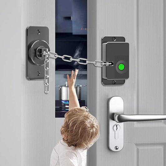 Fingerprint Child Proof Door Lock, Refrigerator Lock with Fingerprint & Door Locks for Kids safety, for Door Lock, Cabinet Locks and Window Locks, Strong Adhesive No Drilling (Black)