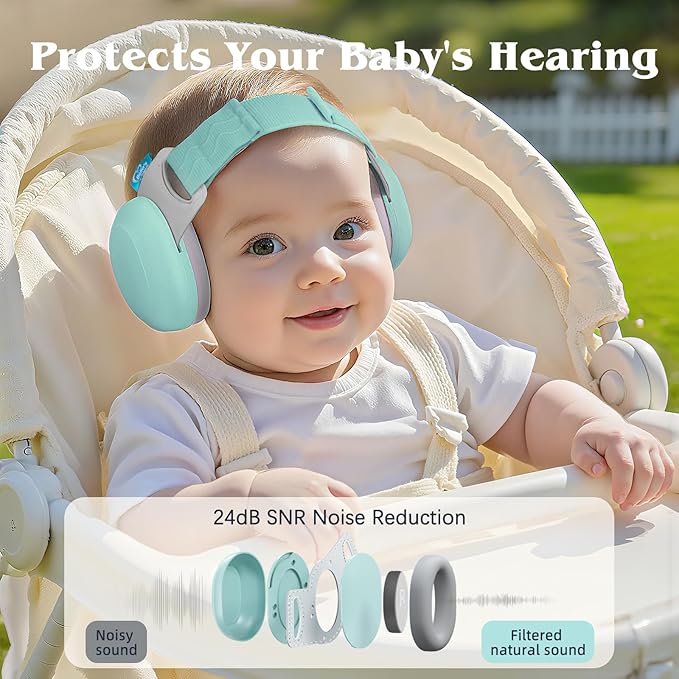 Bella's Friends Baby Ear Protection for Infants&Toddlers(3–48 Months) - Lightweight 24dB Noise Cancelling Headphones - Safe fit & Comfort Earmuffs - Improve Sleep - Baby Travel Essential, Sage Green