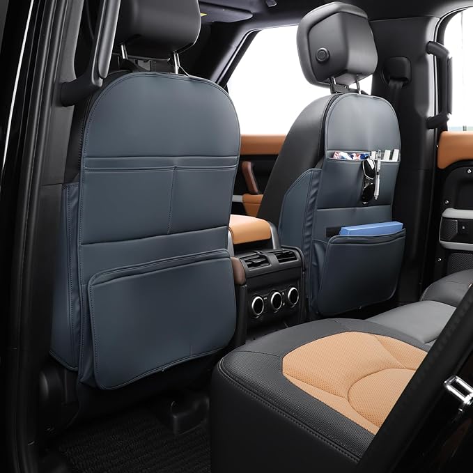 Seat Back Protector,Preventing the Impact of Children Stepping on the Seat Backrest,Beautiful appearance and easy to clean,black (Blue-2 pcs)