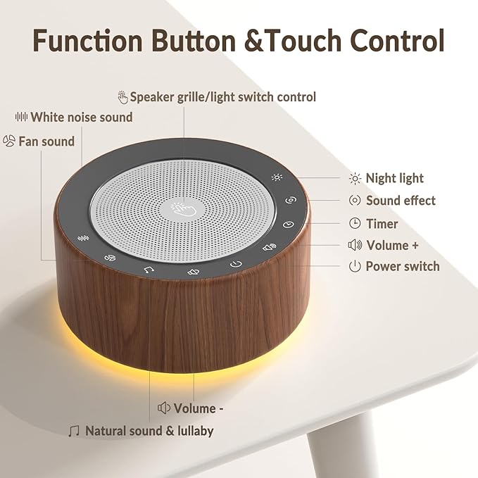 Nursery Lamp with Sound Machine, Mood Lighting, 7 Colors Night Light, 30 Soothing Sounds, White Noises for Baby, Adults. Timer, Plug in, Memory Function, Touch Control