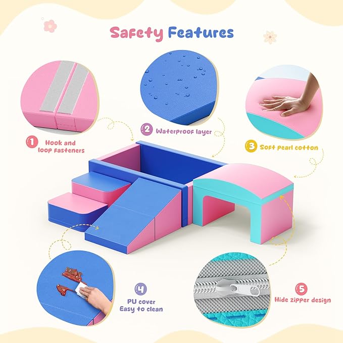 Lischwert Foam Climbing Blocks for Toddlers, Soft Play Ball Pit, Baby Climbing Blocks Soft Play Climbing for Toddlers with Foldable Block and Tunnel Indoor Climbing Toys for Toddler 1-3
