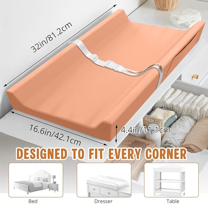 Vegan Leather Baby Changing Pad, Waterproof & Wipeable Soft Diaper Changing Mat 32“ x 16.6" Comfortable Infant Changing Station for Dresser & Table
