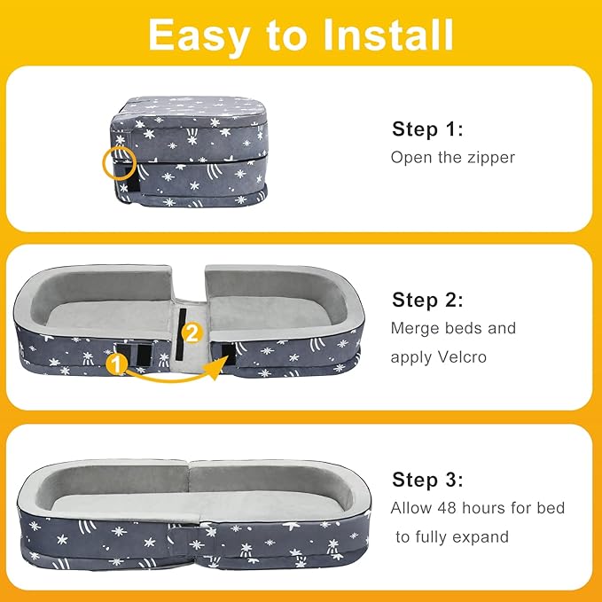 Portable Toddler Travel Bed, Foldable Kids Floor Bed for Home/Travel with Foam Mattres, Toddler Cot for Kids Aged 1-4, Velvet Fabric