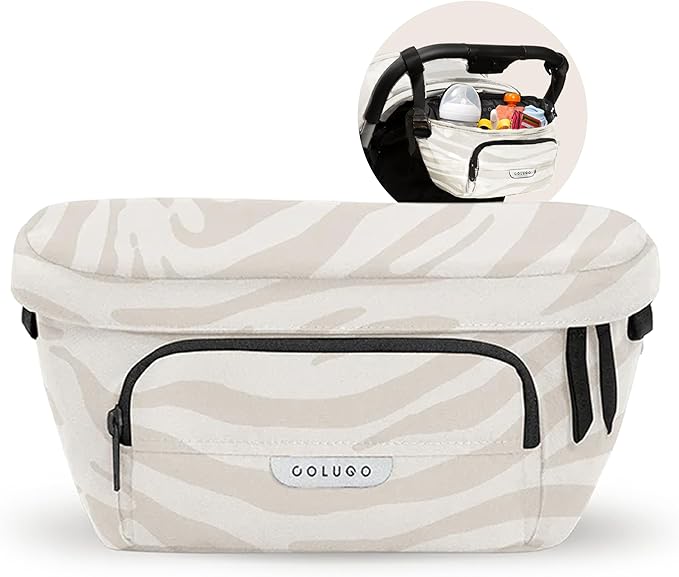 Colugo On-The-Go Stroller Organizer Insert with Zipper, Caddy with Cup Holder, Stroller Accessories for Parents specially designed to fit to your stroller with Non Slip Straps (Dune Zebra)