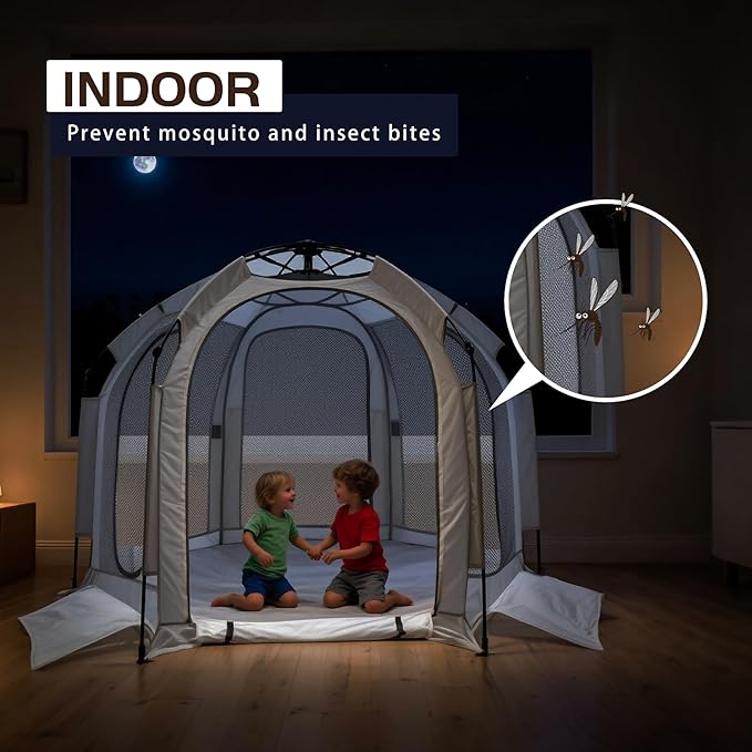 Baby Playpen with Canopy, Portable Baby Beach Tent, Toddler Play Yard Indoor and Outdoor, Foldable Mosquito Net for Infant - Grey