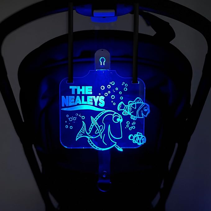 Personalized Night Light Stroller Name Tag, Mouse Ears Sign, Light up Family Stroller Sign for Theme Parks, Amusement Park Family Sign (Style 18)
