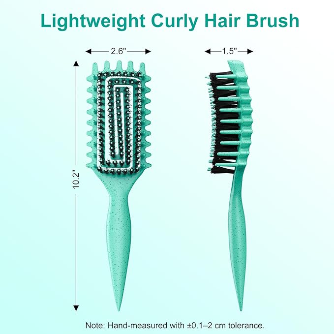 Curly Hair Brush, Curl Defining Brush with Soft Boar Bristles Detangling Tangled Glides, Wide-Teeth Design Effortlessly Shaping & Defining Curls, Curling Definer for Wet & Dry Hair (Green)