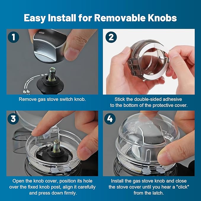 Oven Knob Covers for Child Safety 5 Pack, Clear Stove Knob Safety Covers & Gas Stove Locks, Heat-Resistant Adhesive, Double-Key Baby Proof Covers for Gas/Electric Burners,Childproof Protector for Kids