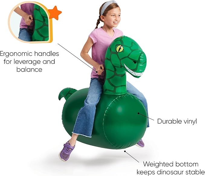 Hearthsong Hop N Go Inflatable Dino Riding Bouncy Hopping Toys for Kids Ages 5+ - Ride On Bouncer Animal Hopper Jumping Toys for Outdoor Games