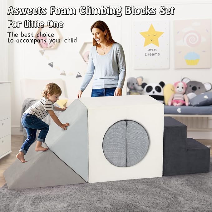 Asweets Baby Foam Climbing Blocks for Toddlers 1-3 Soft Play Set Indoor Climbing Toys Perfect Climbing Mats for Kids Multipurpose 6 PCS Foam Climber