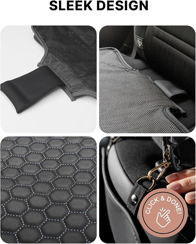 Owleys Car Seat Kick Mat & Protector Set Black – Universal Back Seat Cover for Kids & Pets – Waterproof Anti-Slip Car Seat Protector + Kick Mat – Protects Upholstery from Dirt & Scratches