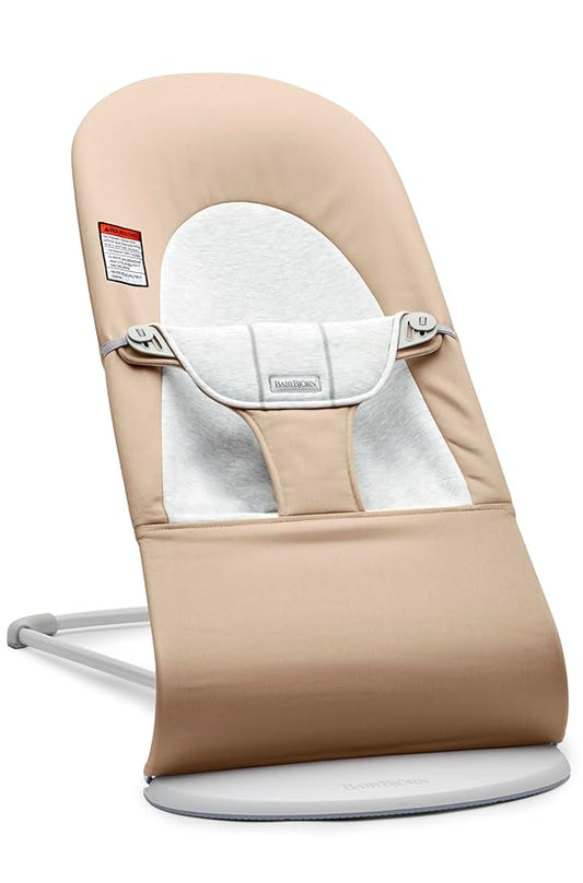 BabyBjörn Bouncer Balance Soft, Beige/Gray, Woven/Jersey | 2-in-1 Adjustable Baby Bouncer Seat and Toddler Chair, Newborn to Toddler (8-29 lbs), 4 Positions, Lightweight & Portable