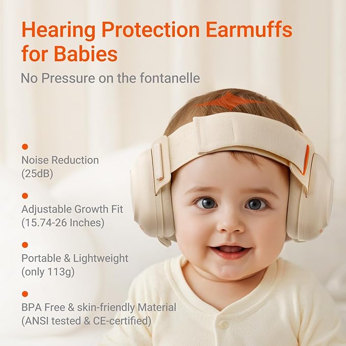 Baby Ear Protection for Infants and Toddlers (3 to 48 Months), 25dB Noise Cancelling Headphones for Travel, Airplanes, Concerts – CE & ANSI Certified Hearing Protection & Improves Sleep