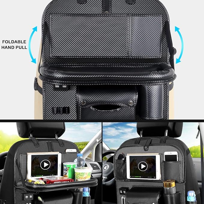 Popular Items Car Seat Back Pocket, Rear Seat Storage, Stain Proof, Car Storage Pocket, Seat Back Pocket, Premium Waterproof PU Car Seat Back Organizer（Black with USB）