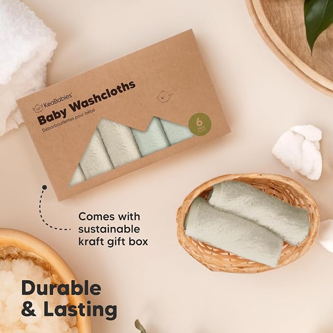 6-Pack Soft Baby Washcloths, Viscose from Bamboo - Kids, Newborn Bath Towels, Infant Shower, Toddler Reusable Face Towel, Gentle on Skin, Face Wash Cloths for Babies, 10x10 (Stone/Dove)