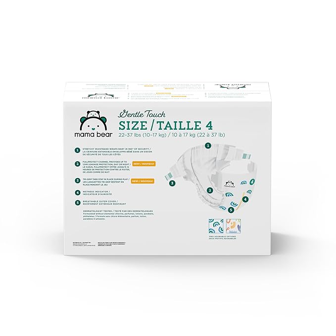 Amazon Brand - Mama Bear Gentle Touch Diapers, Size 4, 148 Count (4 packs of 37)