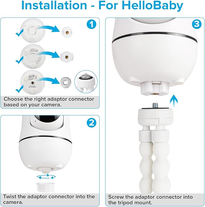 Tripod Baby Monitor Mount for HelloBaby HB65/HB40/HB6550/HB66/HB6339/HB6550 Pro, ANMEATE SM935E, Flexible Baby Camera Mount Attach Your Camera Wherever You Want