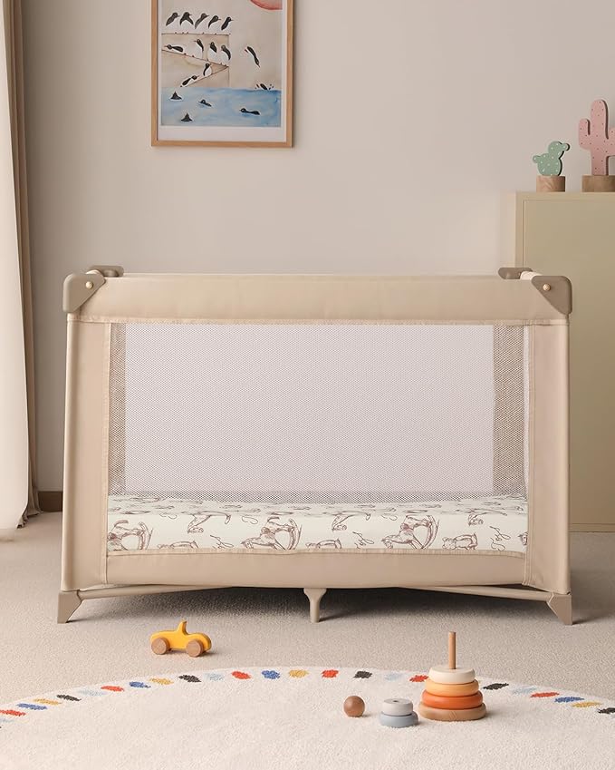 Yoofoss Baby Pack and Play Sheets 2 Pack for Boys and Girls - 38x26 Mini Crib Sheets Fitted Neutral Compatible with Graco Pack n Play Mattress,Ultra Soft Breathable Microfiber Rocking Horse