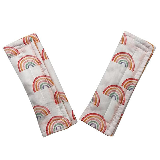 Baby Car Seat Neck Cover, Car Seat Strap Cover, Seat Belt Cushions Pads, Shoulder Strap Protectors, Reversible Pram Harness Covers in Minky Floral, Baby Neck Pad Protector, Rainbow