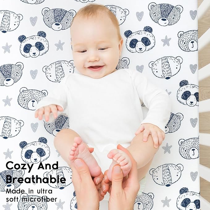 Yoofoss Pack and Play Sheets Fitted, Mini Crib Sheets 2-Pack for Pack N Play Mattress, Stretchy Playard Sheet, Soft and Breathable (Panda)