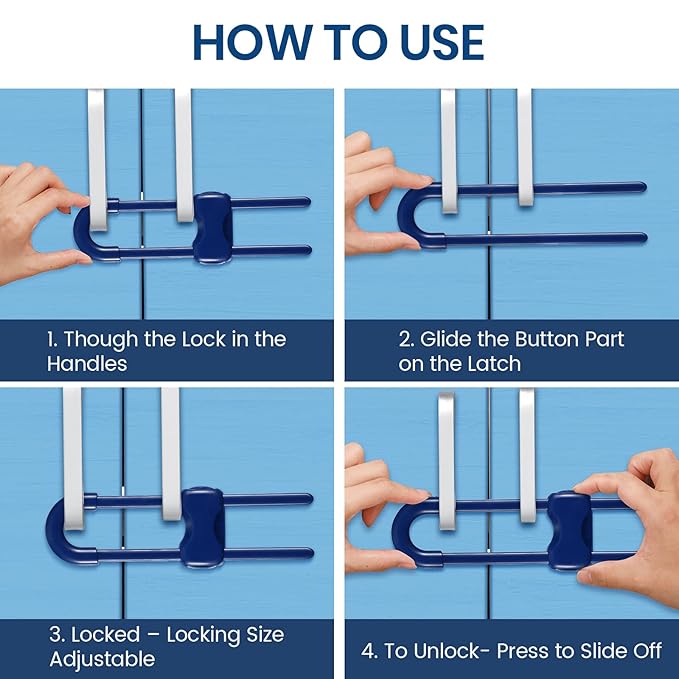 Jetec 10 Pieces Cabinet Locks for Babies, U-Shaped Proofing Drawers Safety Child Locks Adjustable, Easy to Use Childproof Latch for Knob Handle on Kitchen Door Storage Cupboard Closet (Blue)
